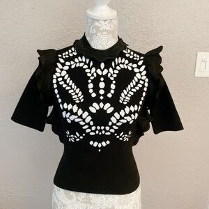 Sonia Rykiel Short Sleeve Knit Sweater – Women’s Size Small ruffle neck ruffled